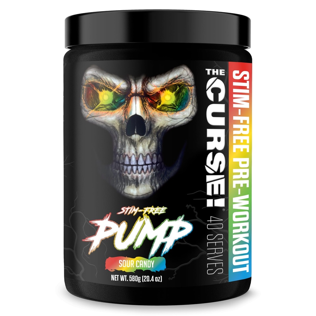 JNX SPORTS The Curse! Pump Pre Workout Powder - Stim-Free Pre Workout – Caffeine Free, L-Citrulline,Beta-Alanine & Nitric Oxide Booster (Sour Candy, 40 Servings)