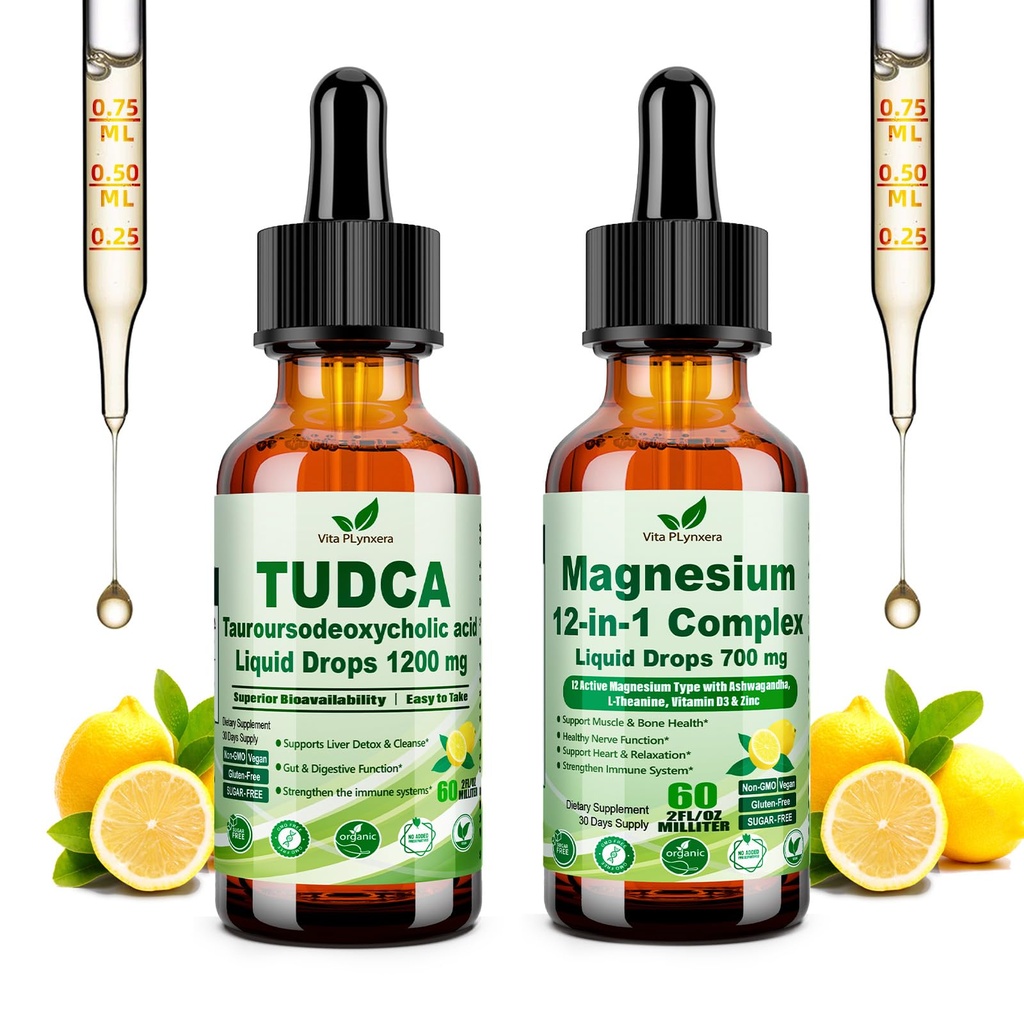 Vita PLynxera Thanksgiving Gift Set: Pure TUDCA Liver & Gallbladder Support + Calm Magnesium Complex for Sleep & Relaxation Liquid Drops
