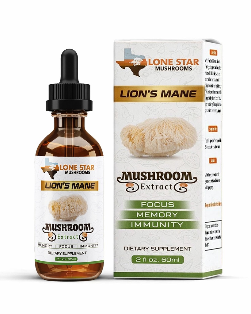 Lion's Mane Supplement Drops – Dual Extract Organic Lion's Mane Tincture for Morning Routine – Organic Fruiting Body Mushroom Extract, 2oz by Lone Star Mushrooms