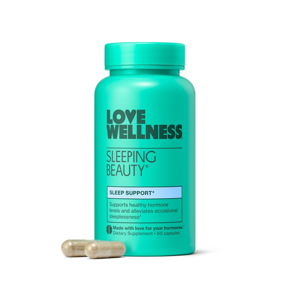 Love Wellness Sleeping Beauty | Sleep Support with Melatonin, Magnesium & L-Theanine | Promotes Restful Sleep, Relaxation & Calmness | Organic Valerian Root Powder & Lemon Balm | 60 Count