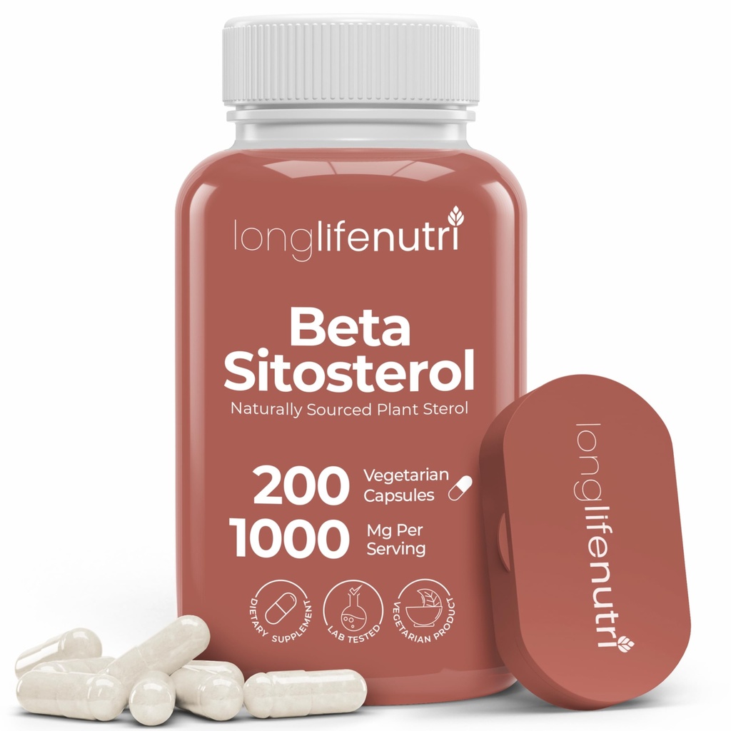 LongLifeNutri Beta Sitosterol 1000mg - Phytosterols Supplement, 200 Vegetarian Capsules, Plant Sterols for Daily Wellness & Dietary Balance, 100-Day Supply, GMP Certified, Made in USA