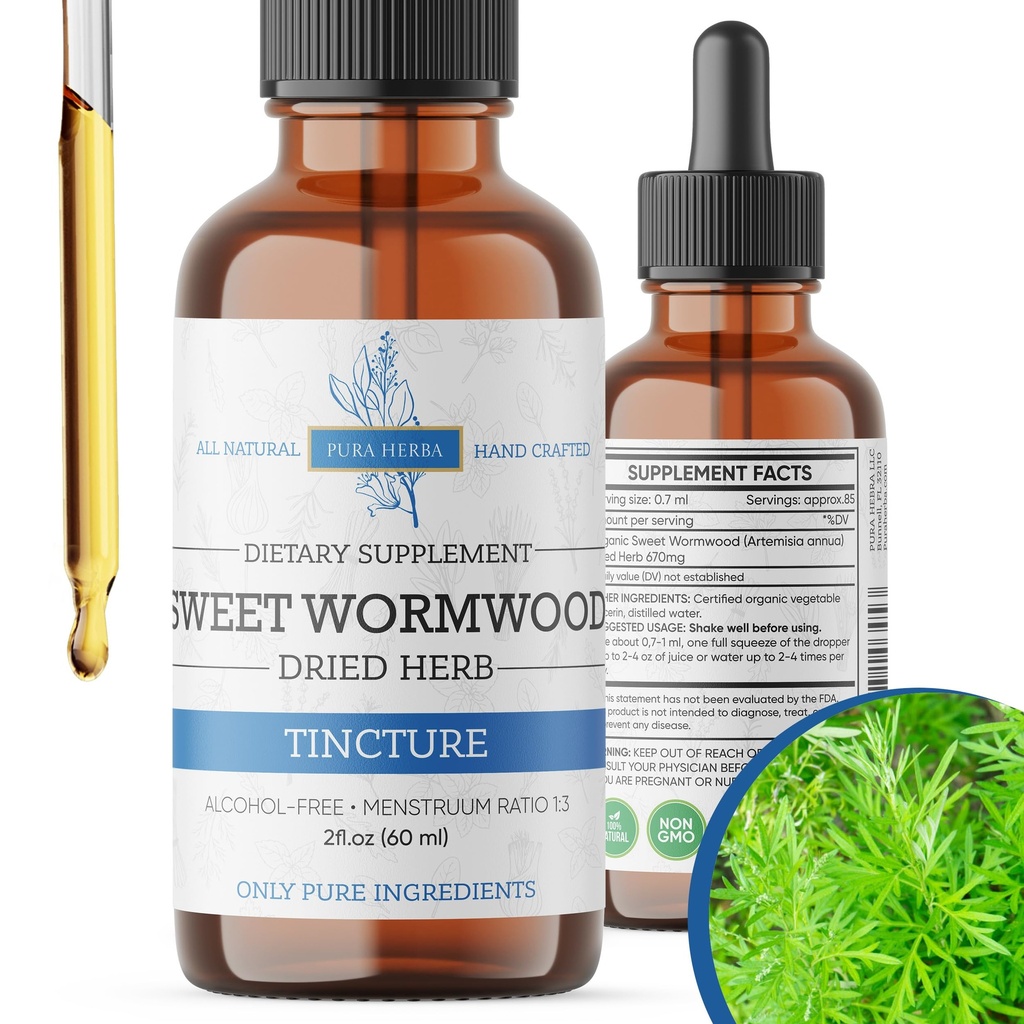 Organic Sweet Wormwood Liquid Drops - Natural Parasite Cleanse and Gut Detox Support for Adults - Vegan, Alcohol-Free, Made in USA, 2 Fl Oz