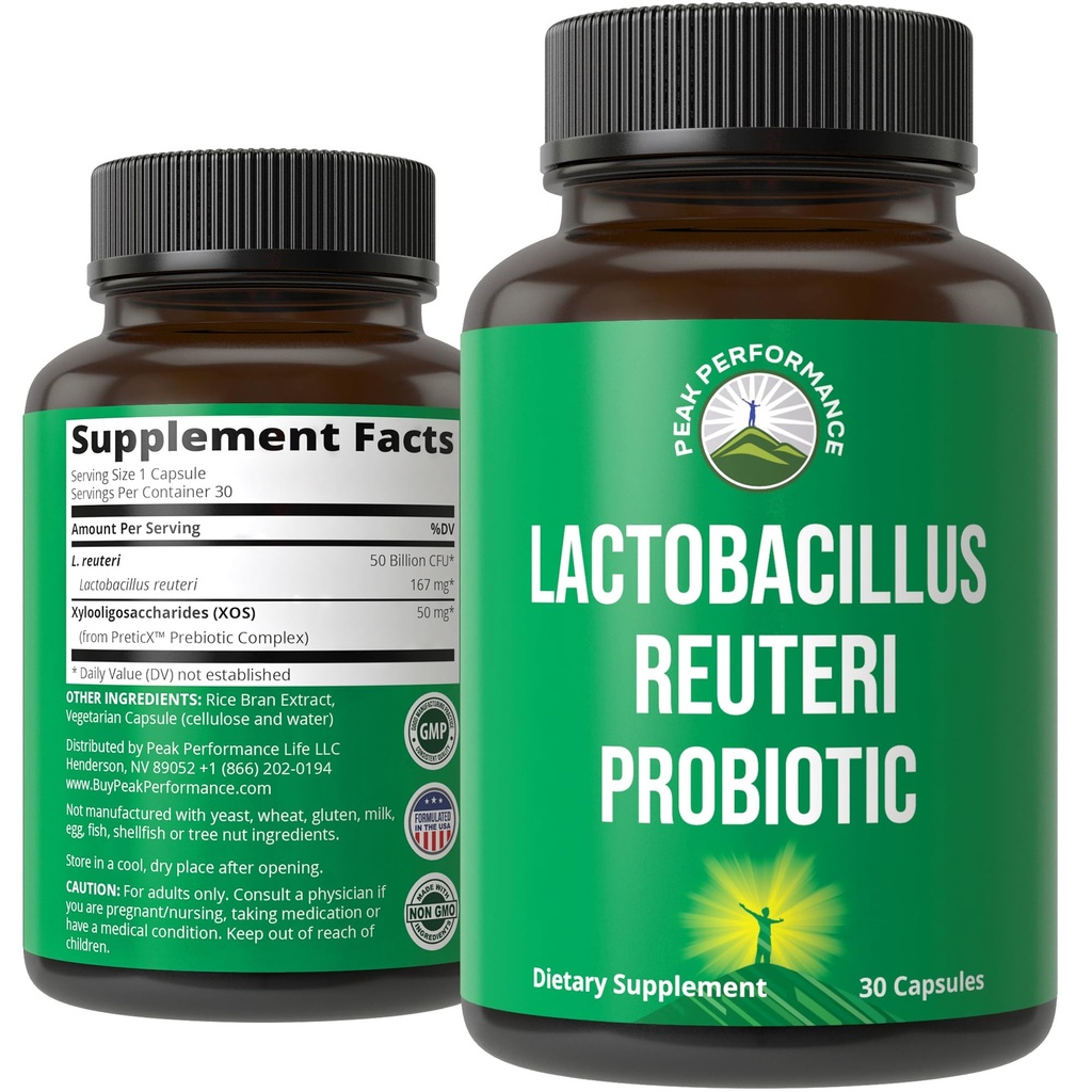 Lactobacillus Reuteri 50 Billion CFU Probiotics with Clinically Studied PreticX® XOS Prebiotic - Probiotic Capsules Supplement for Gut Health and Digestive Support - USA Tested for Both Women & Men