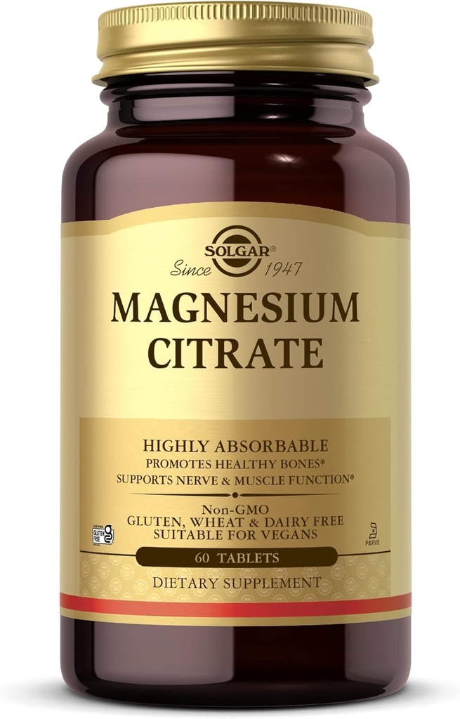 Solgar Magnesium citraat - 60 tabletten - bevordert gezonde botten, ondersteunt zenuw- en spierfunctie - zeer absorbeerbaar - niet-GMO, veganistisch, glutenvrij, kosjer - 30 porties