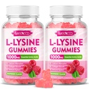 2 Pack L-Lysine 1000mg Gummies, Lysine Supplement voor volwassenen en kinderen, essentiële Aminozuur voor lippen & orale gezondheid, Boost Immune & Collageen & Calcium, Sugar-Free, Raspberry Flavor, 120 Tellen