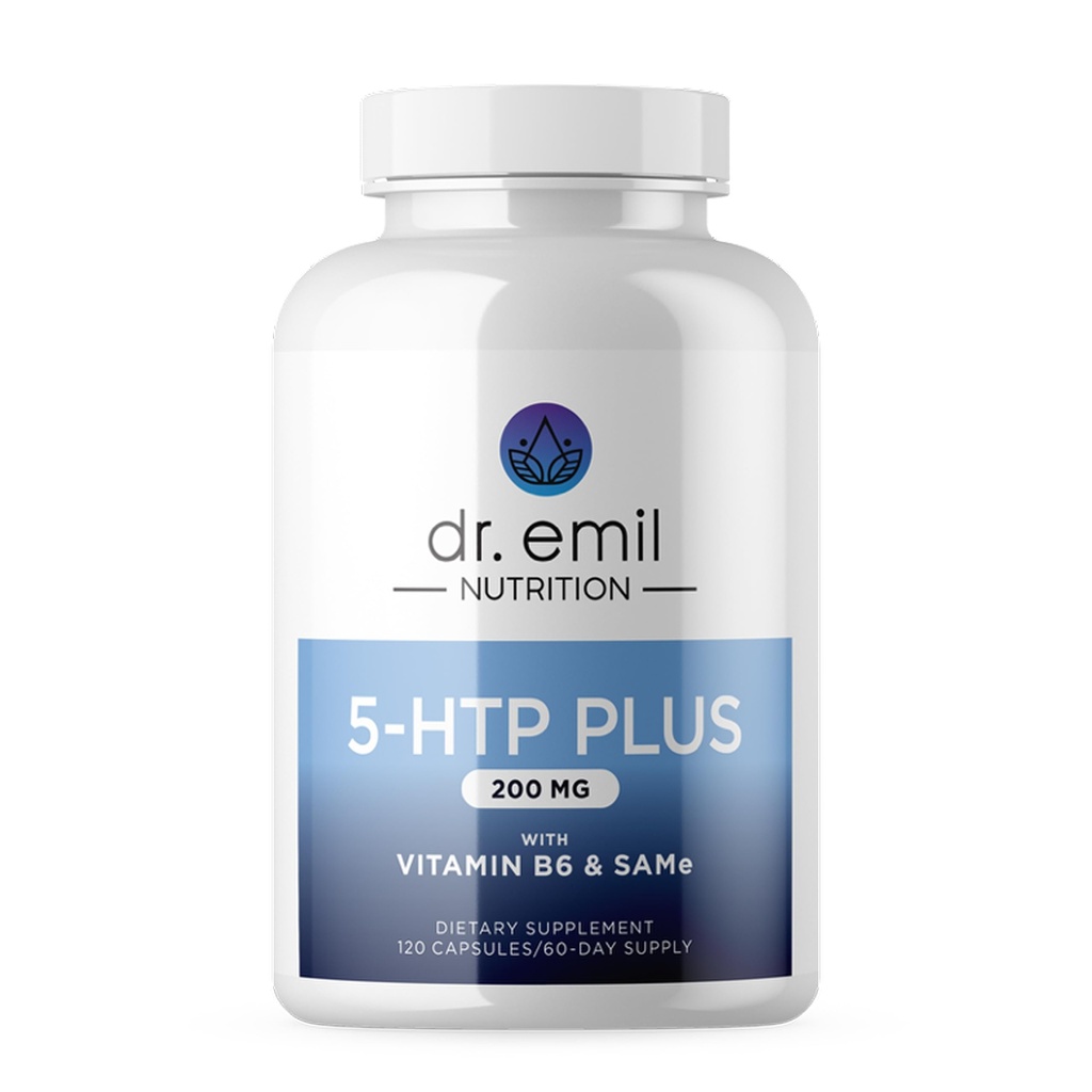 DR. EMIL NUTRITION 200 MG 5-HTP Plus met SAM-e voor Mood, Stress en Slaap - 5HTP supplement met vitamine B6-120 Vegan Capsules, 60 porties