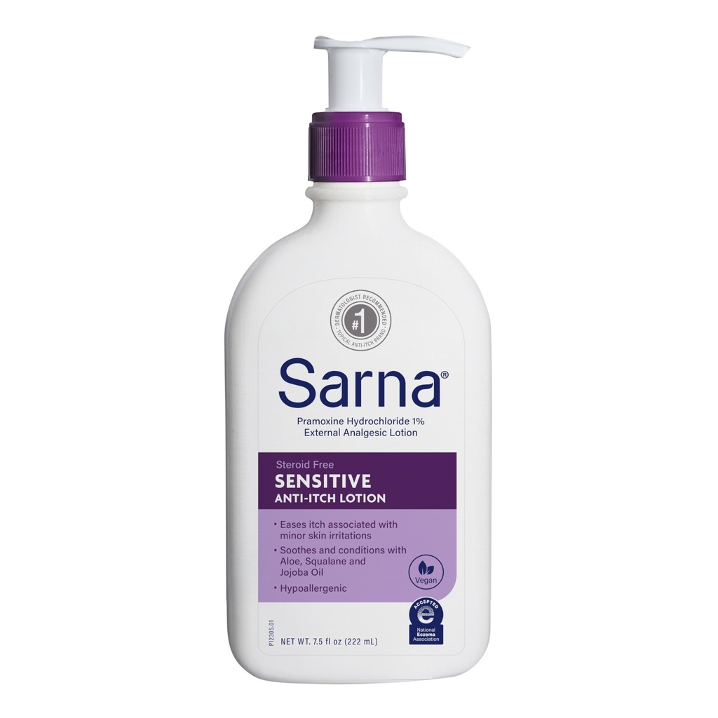 Sarna Sensitive Steroid-Free Anti-Itch Lotion for Dry Irritated Skin, Fragrance free - 7.5 Fl Oz