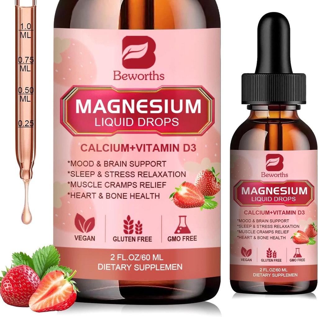 Magnesium Liquid Drop, Magnesium Glycinate Supplement Complex met Magnesium Tauraat, Citrate, Calcium, Kalium, Vitamine, Zink - Ondersteuning Ontspanning, Energie en Bowel Health