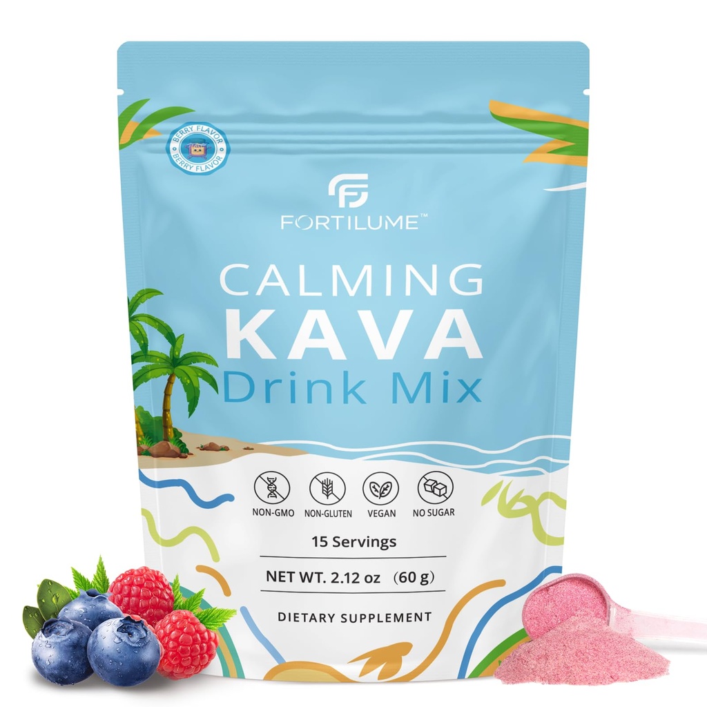 Calming Kava Drink Mix, Instant Kava Powder, Low-Calorie, Non-Alcoholic | Plant-Based Relaxation Alternative Beverage | 15 Servings (Berry)
