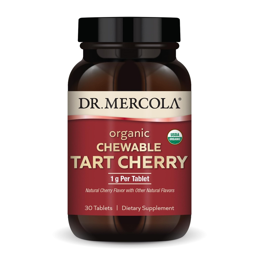 Dr. Mercola Organic Chewable Tart Cherry - Antioxidant Support - Made from Whole-Fruit Montmorency Cherries - USDA Organic - Stevia Sweetened - 30 Tablets