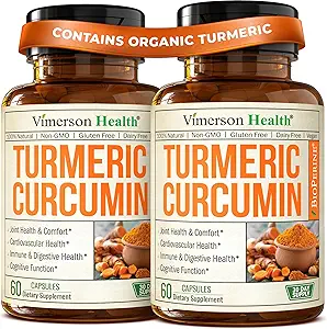 Kurkuma Curcumine Supplement met Black Pepper Extract - High Potency Biologische Kurkuma 1200mg & 95% Curcuminoïden voor Gezamenlijke & Digestieve Gezondheid - Gezamenlijke Ondersteuning Supplement - 60 Curcuma Capsules - 2 Pack
