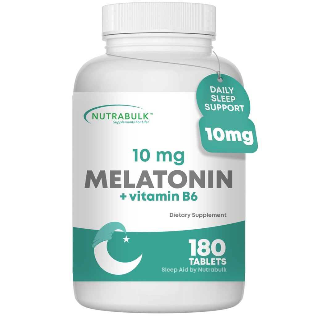 NutraBulk Melatonin Tablets – Quick Release Natural Nighttime Sleep Aid for Adults and Kids. (180 Tablets)