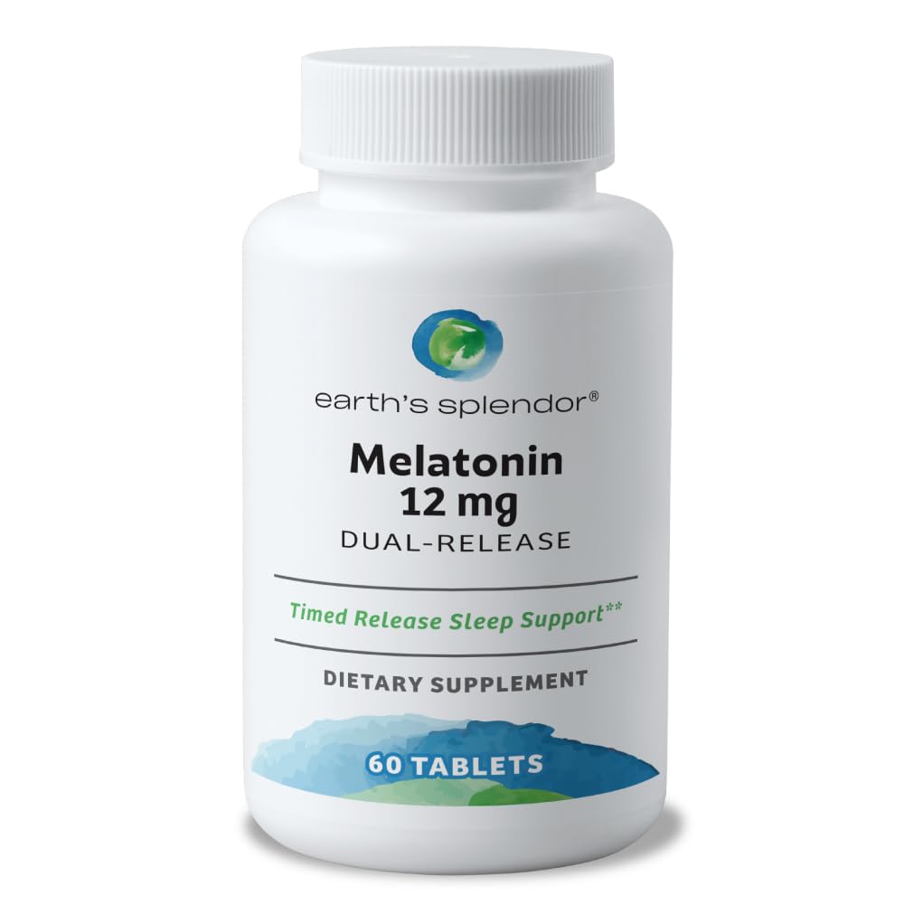 Earth's Splendor Melatonine 12 MG Bilayer Tablets, Slaaphulp Supplement, 60 Tel - 2 Maanden Levering Melatonine