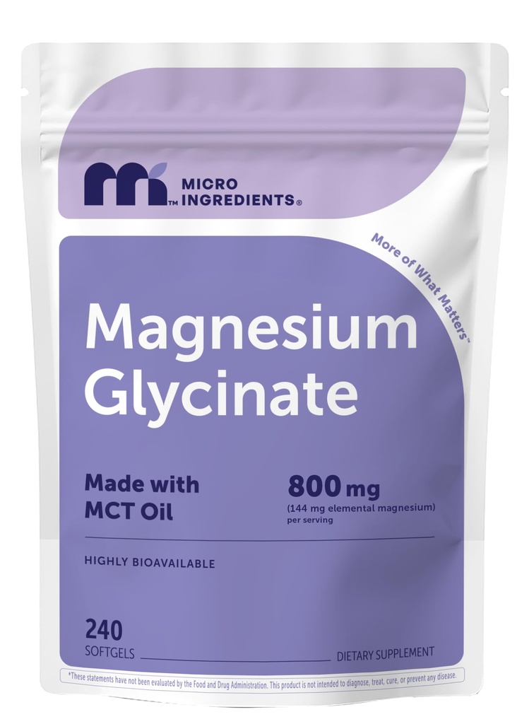 Micro Ingredients Magnesium Glycinate 800 mg Per Serving, 240 Softgels | Chelated Magnesium Supplement with MCT Oil | Non-GMO, Gluten Free, No Soy