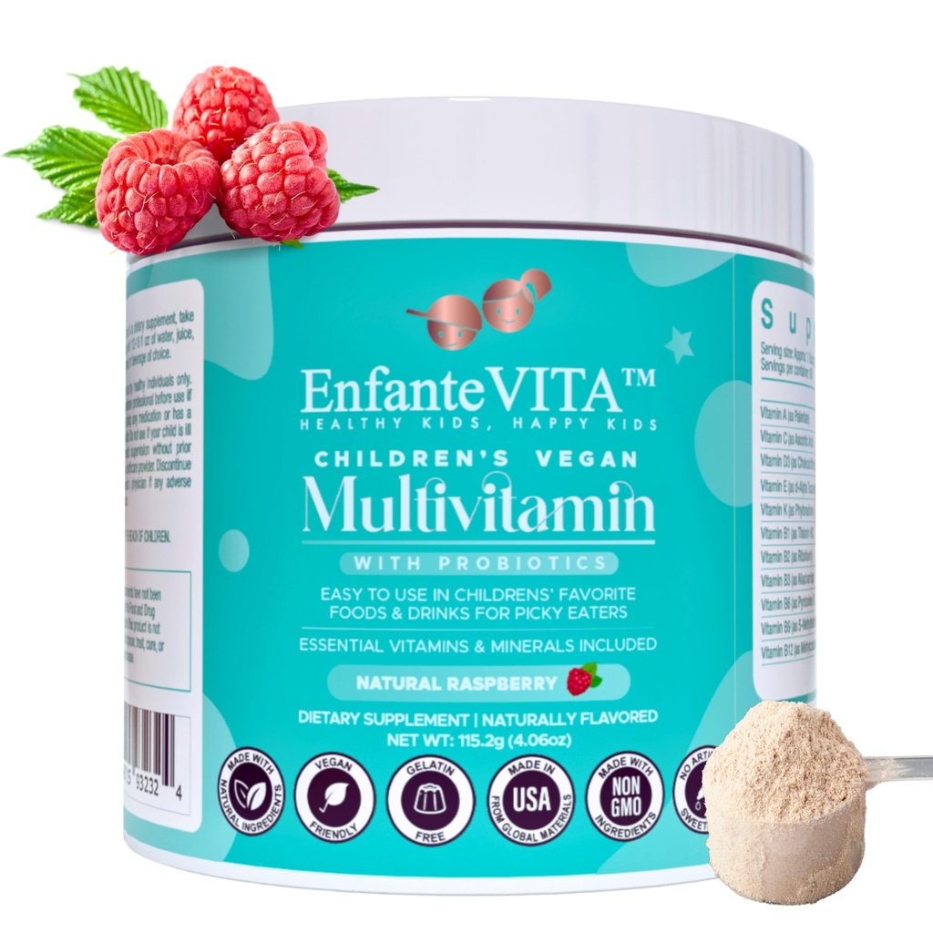 Alles in One Kids Vitaminen, 90 Day Supply, Poeder Multivitamine met Probiotica, Immune Support, Gut Health, Vegan D3, Suikervrij, Niet GGO, Natuurlijke Smaak, Dokter Geformuleerd, Dagelijkse Voeding