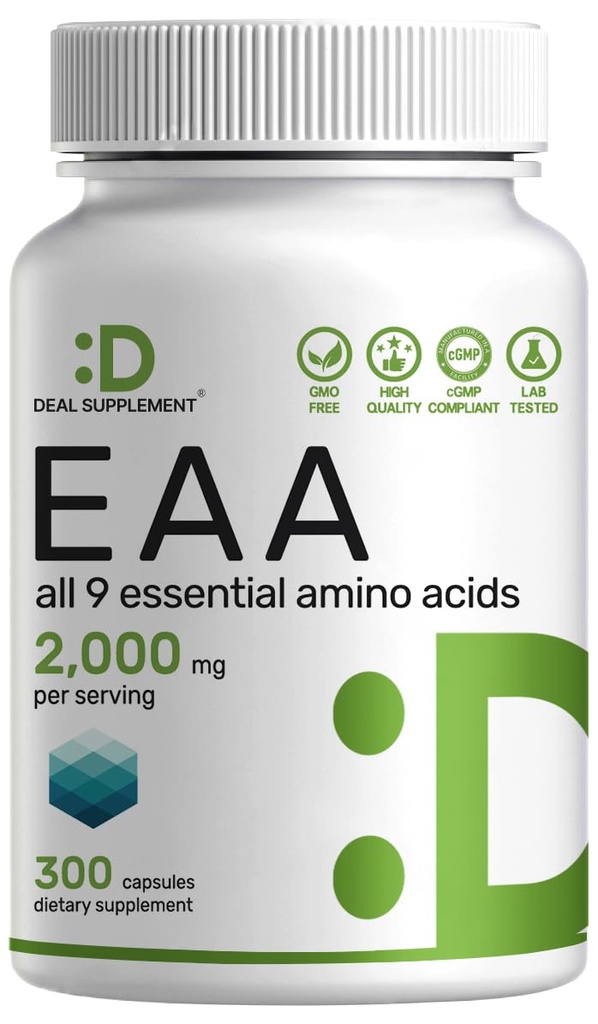 Essentiële Aminozuren (EAA) 2000mg per portie, 300 Capsules 