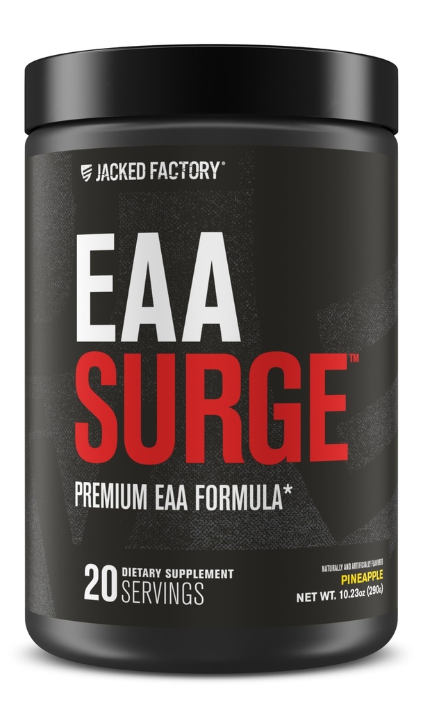 Jacked Factory EAA Surge Essential Amino Acids Powder - EAAS & BCAA Intra Workout Supplement w/L-Citrulline, Taurine, & More for Muscle Building, Strength, Endurance, Recovery - Pineapple, 20sv