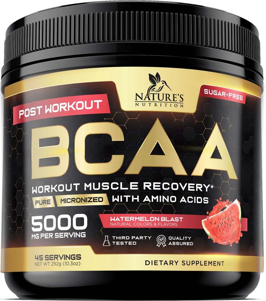 Spierherstel Drinkpoeder met BCAA, L-Glutamine & Aminozuren - Beste spierherstel supplementen voor posttraining - Suikervrij, vertakte keten Aminozuur Supplement voor vrouwen en mannen - 45 porties