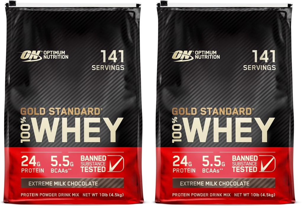 Optimum Nutrition Gold Standard 100% Whey Protein Powder, Extreme Milk Chocolate, 10 Pound (Packaging May Vary) (Pack of 2)