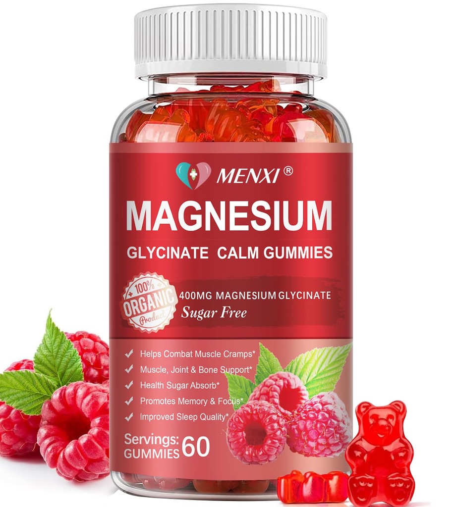 Magnesium Gummies 600mg per Serving-Magnesium Glycinate 400mg and Magnesium Malate 200mg,Sugar Free Magnesium Potassium Supplement for Calm Mood, Muscle, Bone & Sleep Support,60 Raspberry Gummies