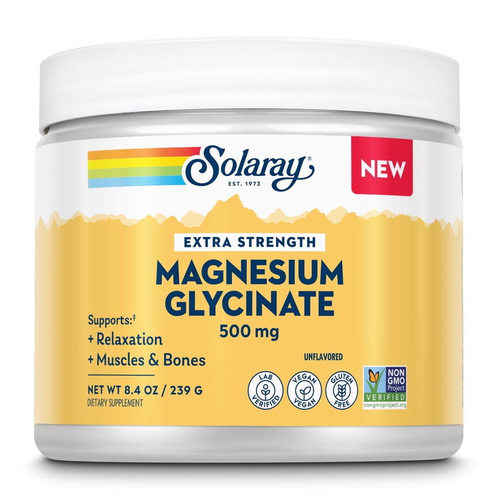 SOLARAY Magnesium Glycinate 500 mg Powder, Unflavored, 8.4 oz