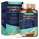 25-in-1 Magnesium Complex w/Methylated B Complex Women Men, 120 Vegan Caps