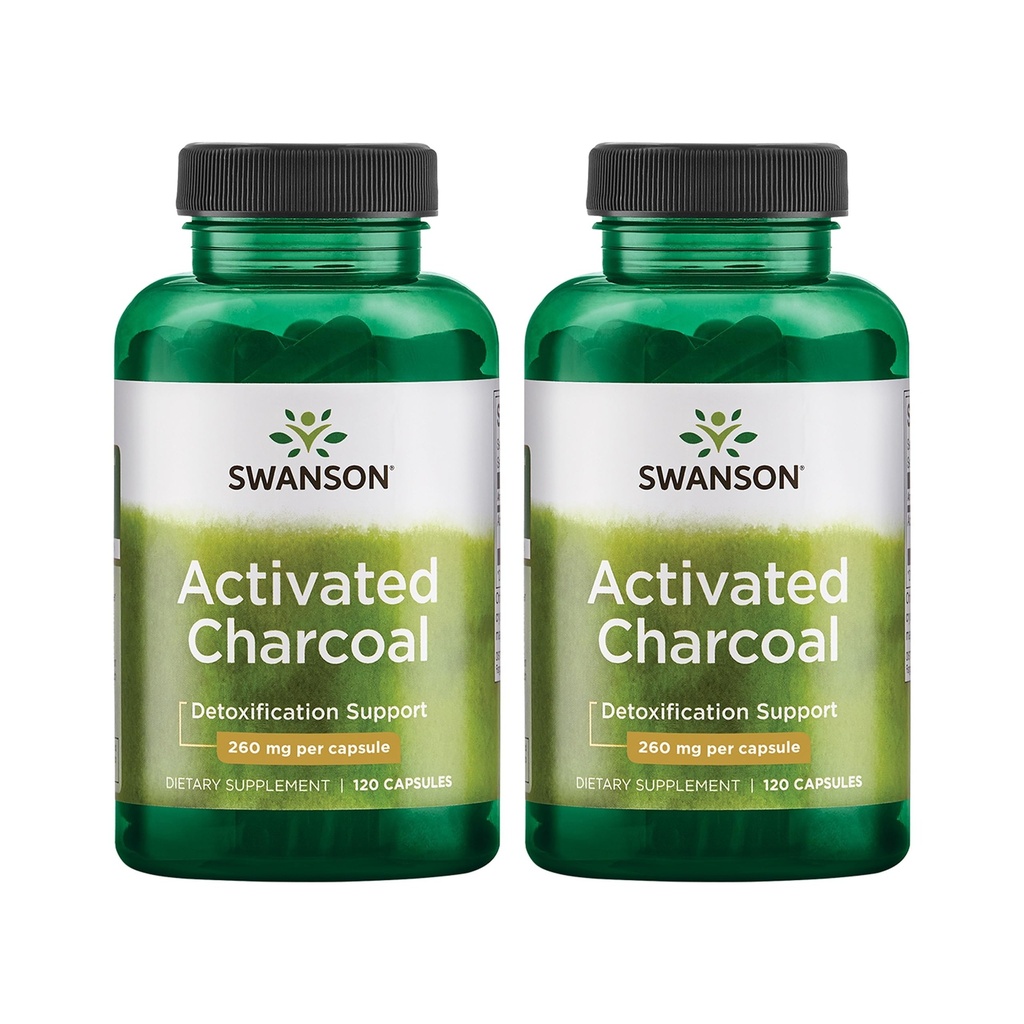 Swanson Geactiveerde Charcoal - Natural Supplement Ondersteuning van gezonde absorptie - Helpt w/Bloating & Handhaving Bowel Regularity - (120 Capsules, 520mg per Serving) 2 Pack