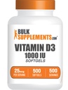 BulkSupplements.com Vitamine D3 1000IU Softgels - Cholecalciferol, D3 Supplement, Vitamine D 1000 IU - 1 Vitamine D3 Softgel (25mcg vitamine D) per portie, 500 Tellen (pakket van 1)