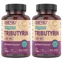 DEVA Vegan Tributyrin Supplement - Butyrate Precursor, Gut Barrier Support, Butyric Acid, 500 MG Vegan Capsules, Leaky Gut Support, Digestie, 90 Tellen (pakket van 2)