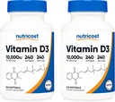 Nutricost Vitamine D3 10.000 IE, 240 Zachte Gel Caps (2 flessen)