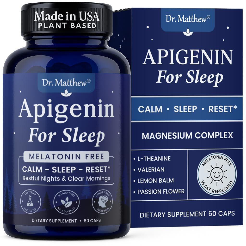 Apigenin Supplement for Sleep. Best Natural Sleep Aid Without Melatonin for Adults. With L-Theanine & Magnesium. Plant-Based Nighttime Support. Apigenina Suplemento.