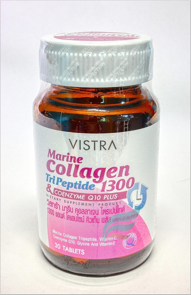 Vistra Marine Collagen Tripeptide 1300 Plus Q10 30 Cap. (Best Buy) Original Products from Thailand