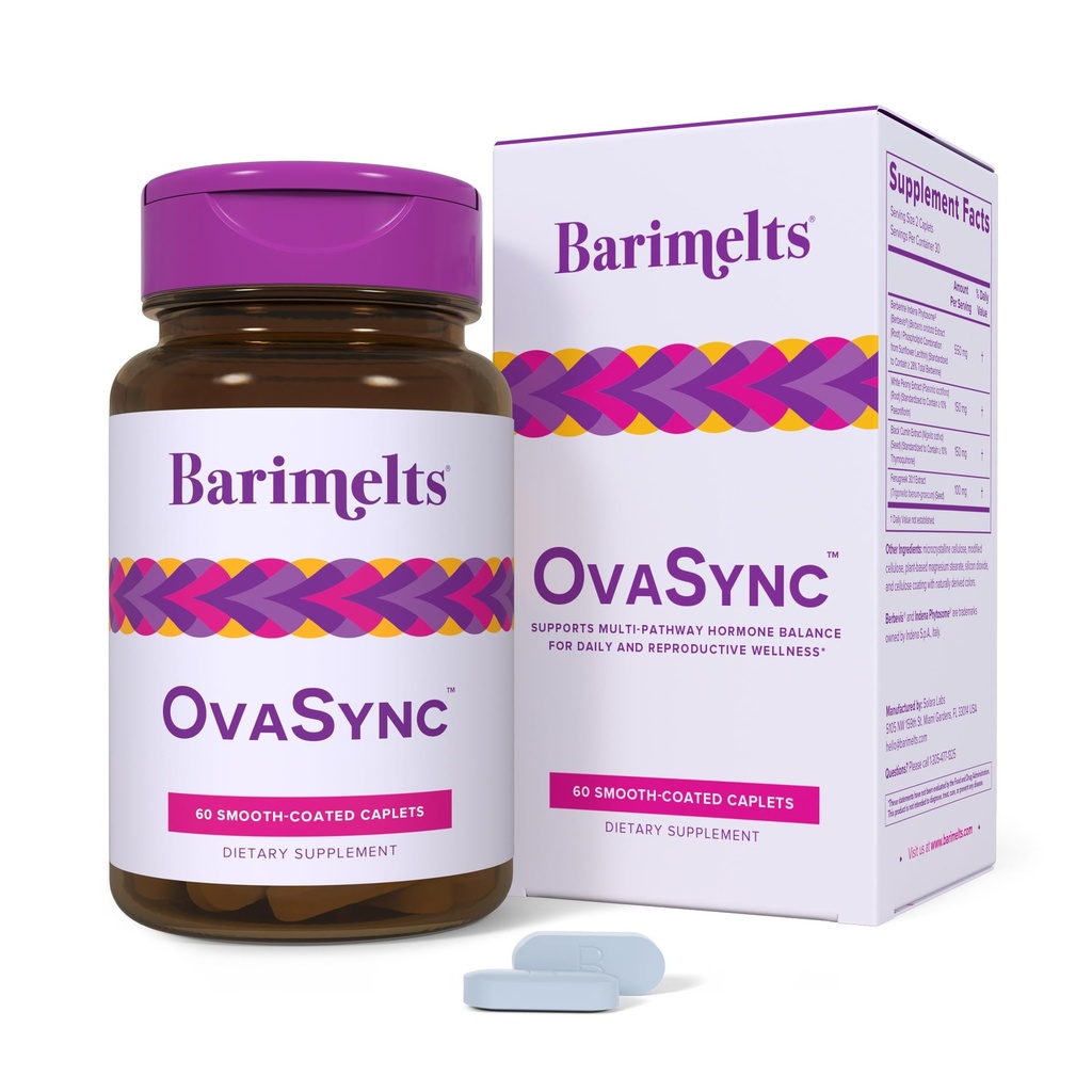 BariMelts OvaSync - Hormone Balance & Ovarian Support Supplement for Women - Clinically Studied Berberine Phytosome for Metabolic Support, Cycle Regularity & Ovarian Health - 60 Smooth-Coated Caplets