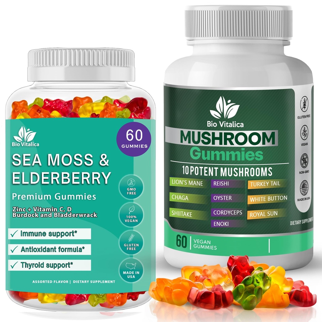 BIO VITALICA Sea Moss Elderberry Gummies & Mushroom Gummies (Bundle)