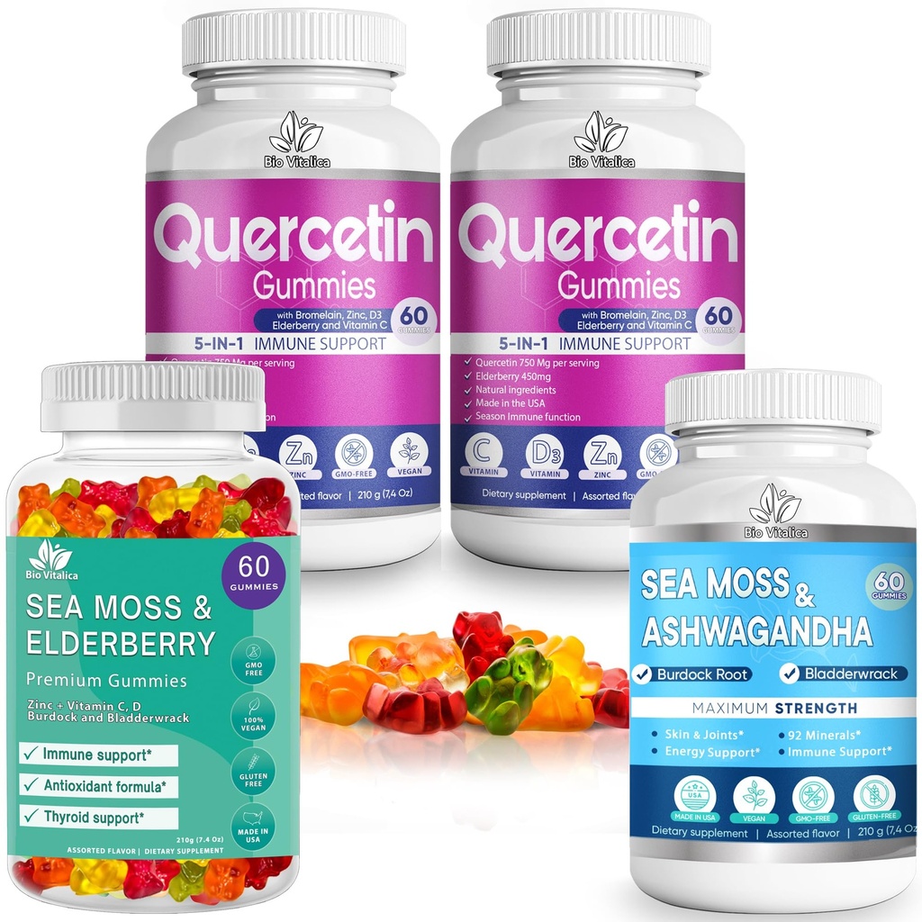 (Bundle) Sea Moss Elderberry (1 Pack) & Quercetin (2 Packs) & Sea Moss Ashwagandha (1 Pack)