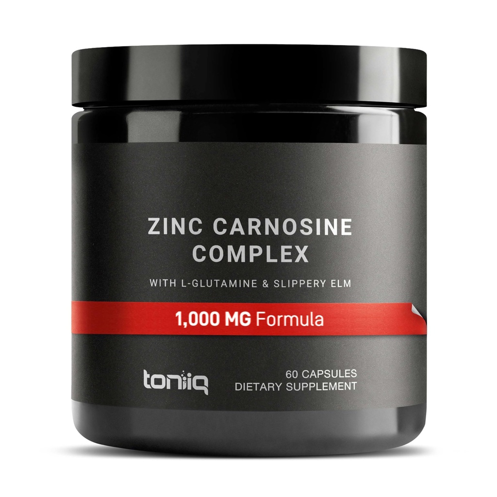 1000 mg Triple Blend Zinc Carnosine Supplement – Ultra High Strength 150 mg Zinc L-Carnosine Complex – with L-Glutamine & Slippery Elm – Third-Party Tested – 60 Capsules
