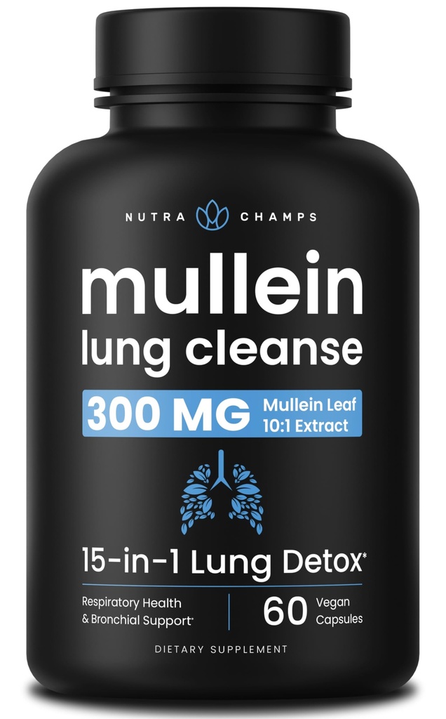 NutraChamps Mullein Leaf Extract for Lung Detox Extra Strength Lung Cleanse for Smokers, Mullein Capsules Lung Support Supplement for Respiratory Lung Health