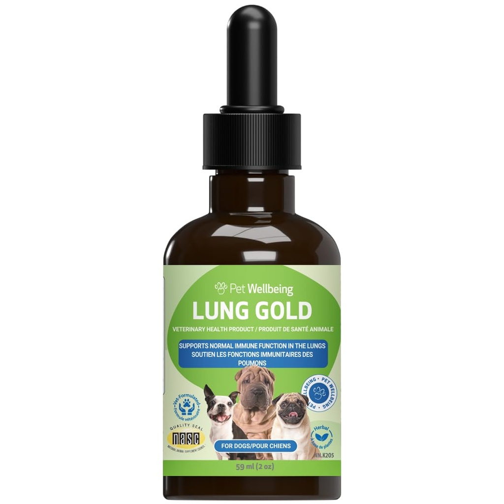 Pet Wellbeing Lung Gold for Dogs - Respiratory Support for Canine Lungs, Healthy Immune Defenses, Lower Respiratory Tract - NASC Certified & Vet-Formulated - 2 oz Liquid