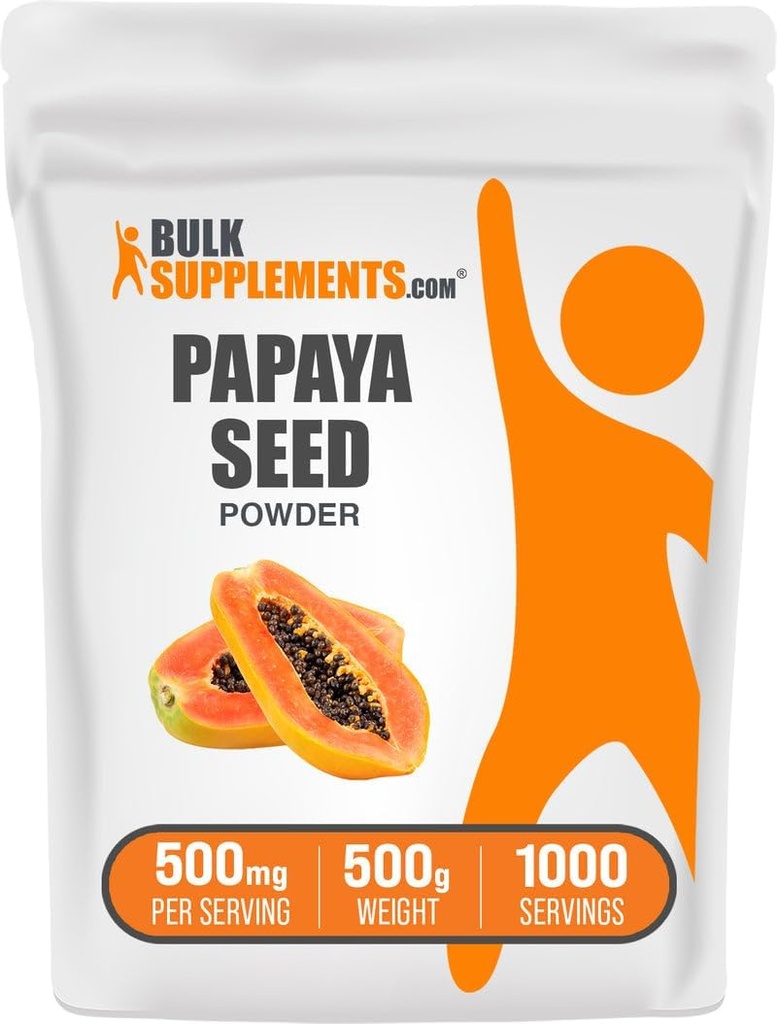 BulkSupplements.com Papaya Seed Powder - Carica Papaya Seed, voedingssupplement, voor spijsverterings- en darmondersteuning - Glutenvrij, 500mg per portie, 500g (1,1 lbs) (pakket van 1)