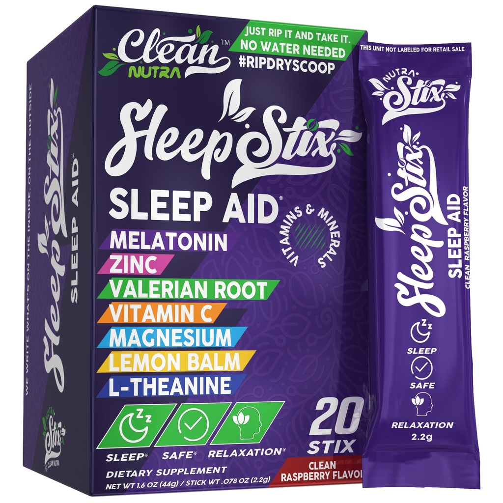Sleep Aid Melatonin Powder Tryptophan Glycine Valerian Root Magnesium For Sleep Lemon Balm L Theanine Magnesium Glycinate Zinc Sleep Aid Myo Inositol GABACalm B6 5 HTP Stress Relief 20 Stix