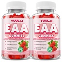 Pack of 2 EAA Gummies Essential Amino Acids - All 9 Essential Aminos (EAA) and All Branched-Chain Aminos (BCAAs) for Muscle Recovery, Energy Support, Strawberry Flavor, 120 Count