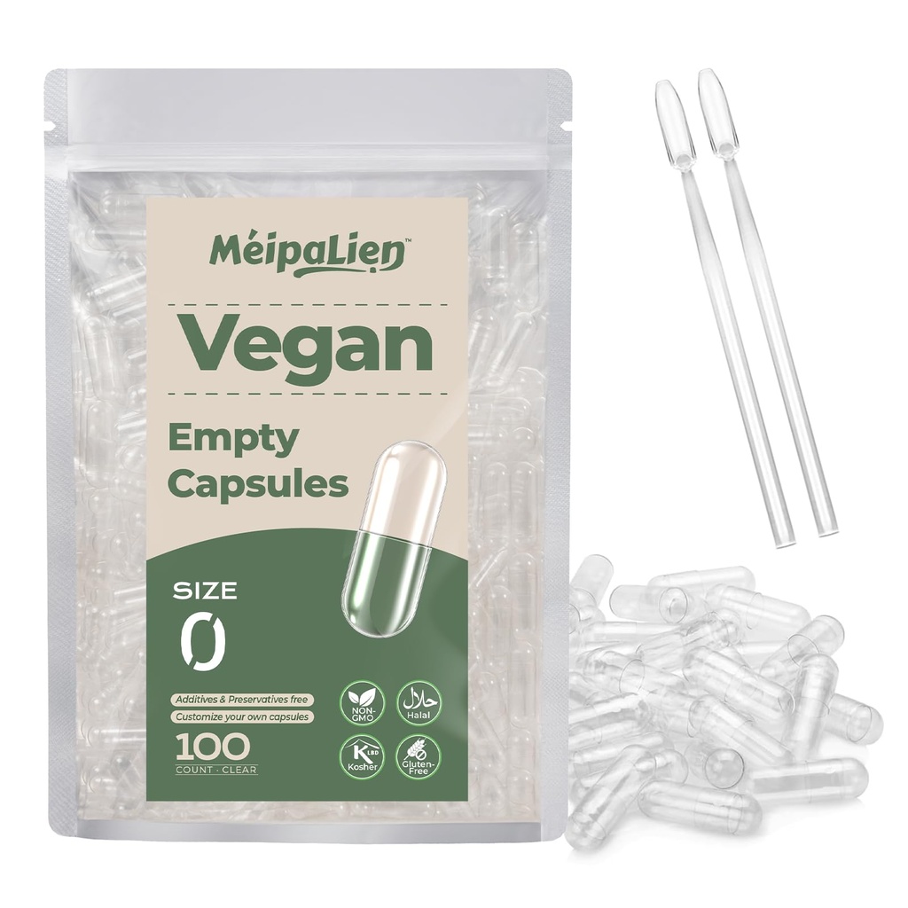 HPMC Empty Capsules Size 0-100 Clear Count Pill Capsules Empty - Plant-Based Cellulose | Vegetarian, Halal, Non-GMO | for DIY Supplement & Herbal Filling