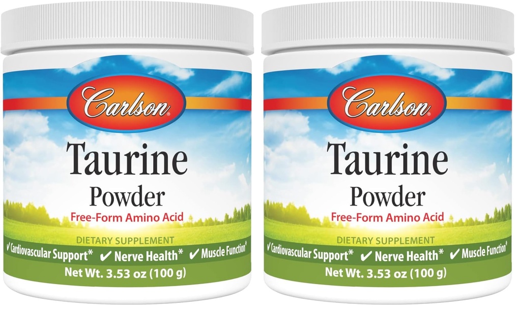 Carlson - Taurine Powder, Free-Form Amino Acid, Support, Nerve Health & Muscle Function, 100 Grams (Pack of 2)