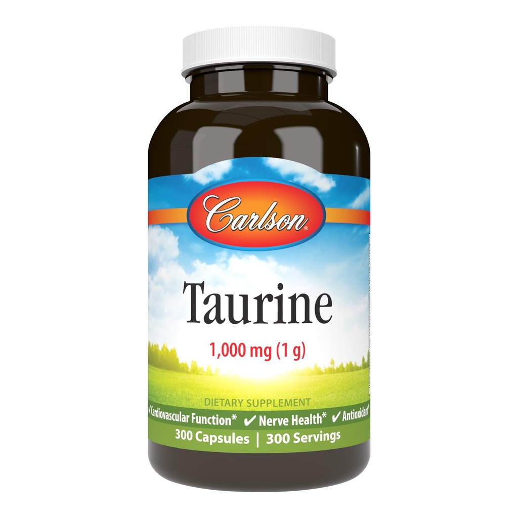 Carlson - Taurine, Free-Form Amino Acid, Support, Nerve Health & Muscle Function, 300 Capsules