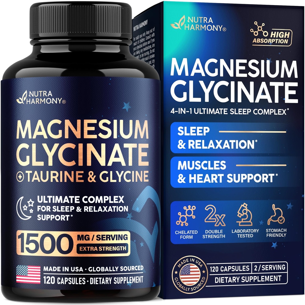Magnesium Glycinate w/Glycine & Taurine - Magnesium for Sleep - 120 Caps