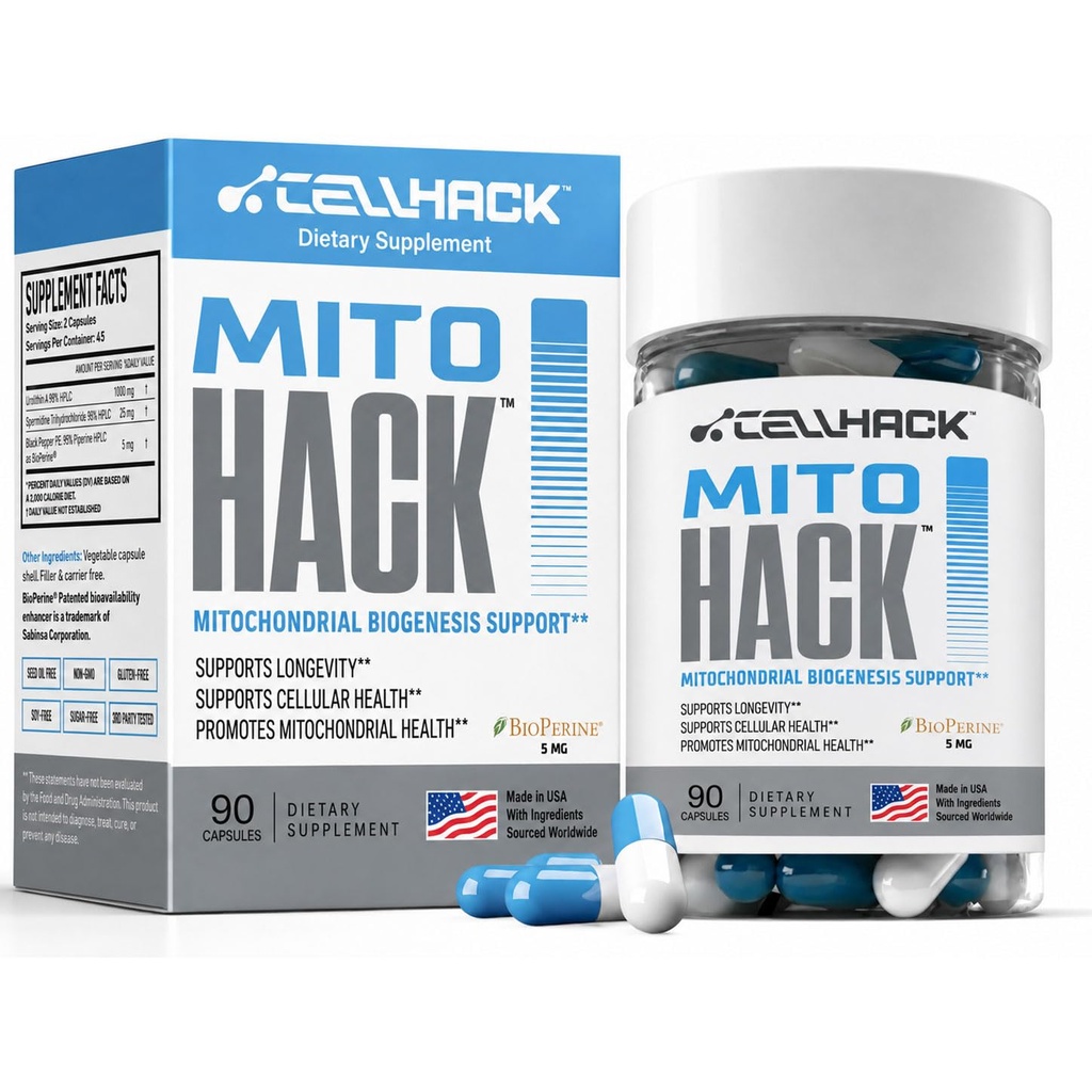 MITOHACK Urolithin A 1000mg + Spermidine 25mg Mitochondrial Formula - 90 Ct