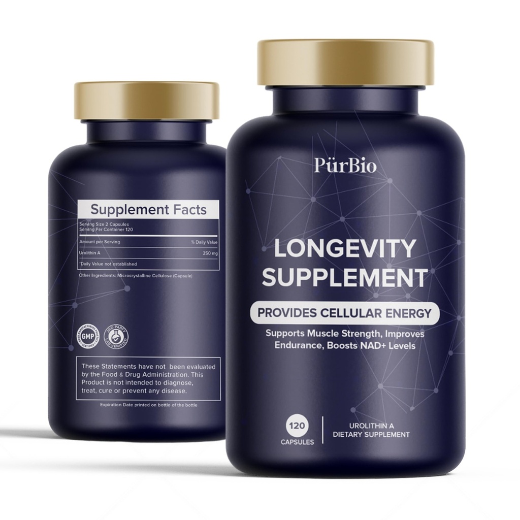 Premium Urolithin A Supplements 250 mg - Maximum Strength Cellular Energy Support - NAD+, Vegan Anti-Aging Formula. Supplements for Women Men - 120 Capsules