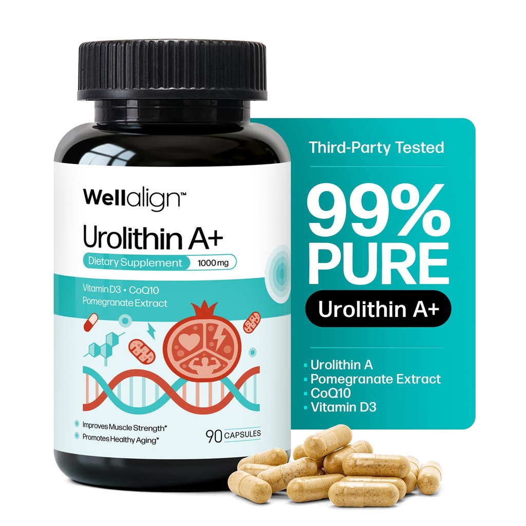 Urolithin A Supplement 1000mg 180ct - 99% Pure Advanced Urolithin A+ with CoQ10 & Vitamin D3, Promotes Muscle Strength, Energy & Healthy Aging with Mitochondrial & Cellular Support (Pack of 2)