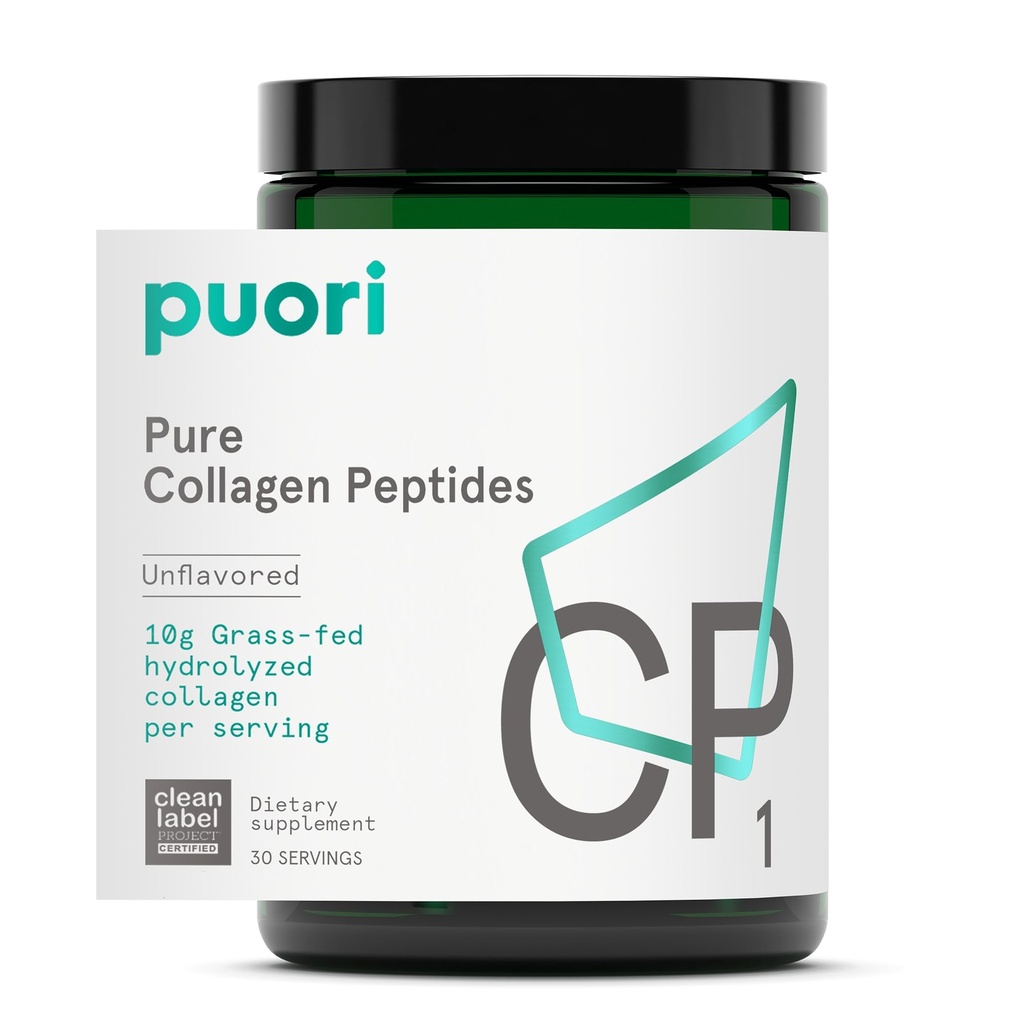 Puori Pure Collagen Peptides Powder, Unflavored - 10g of Grass-Fed Hydrolyzed Bovine Collagen Supports Skin Health, Hair & Nail Strength, Joint Pain & Mobility Support - 30 Servings
