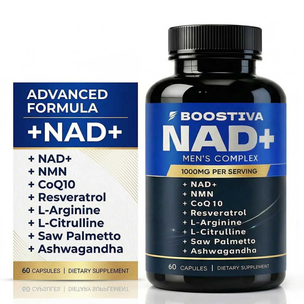 Boostiva NAD+ Supplements for Men, with Resveratrol, CoQ10, L Citrulline and Lycopene, Anti-Aging, Stamina, 60capsules